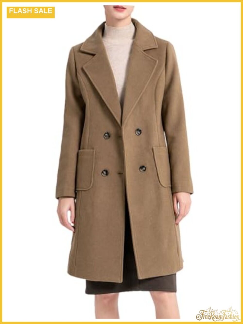 Women's Wool Peacoat Double Breasted Long Coat Winter Trench Jacket